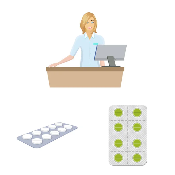 Oggetto isolato di farmacia e simbolo farmaceutico. Set di illustrazione vettoriale farmacia e salute . — Vettoriale Stock