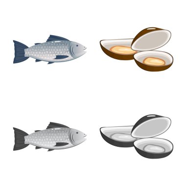 Taze yalıtılmış nesne ve restoran oturum açın. Hisse senedi için taze ve deniz vektör simge kümesi.