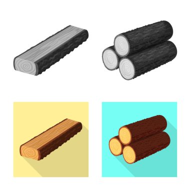 Ağaç ve ham simge vektör tasarımı. Hisse senedi için ağaç ve inşaat vektör simge kümesi.