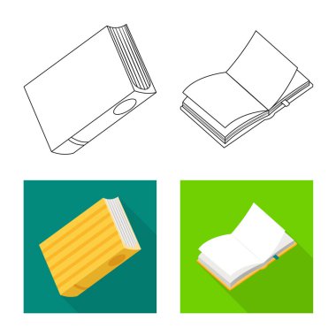 Eğitim ve kapak simge vektör tasarımı. Eğitim ve hisse senedi için kitapçı vektör simge kümesi.