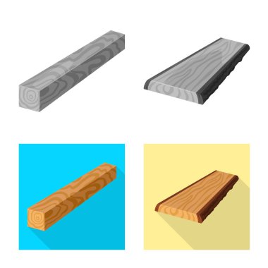 Ağaç ve ham simge vektör tasarımı. Ağaç ve inşaat hisse senedi vektör çizim seti.