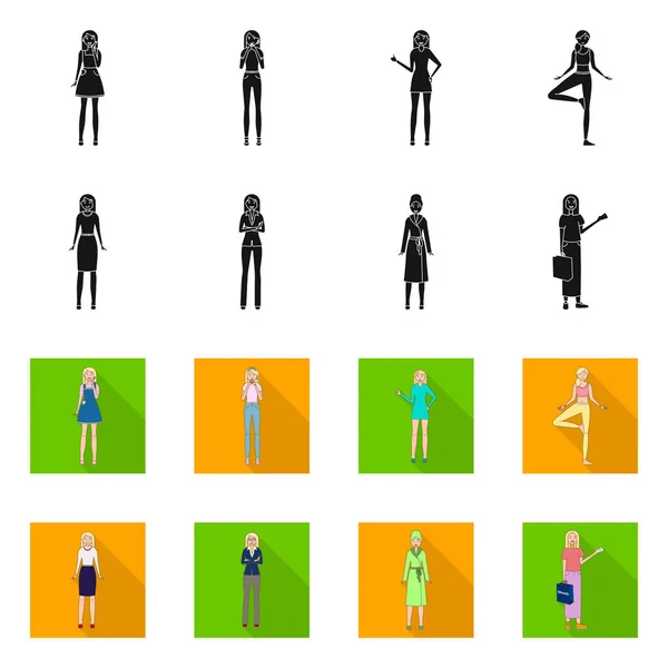 Vector illustration of posture and mood symbol. Set of posture and female stock symbol for web. — Stock Vector