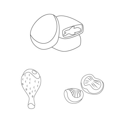 Gıda ve ızgara işareti Vektör illüstrasyon. Stok için yiyecek ve kuş vektör simgesi koleksiyonu.