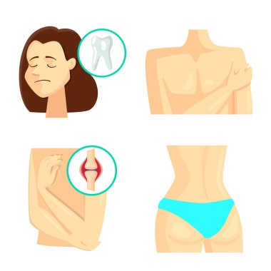 Ağrı ve hastalık simgesinin vektör Illustration. Ağrı ve yaralanma stok vektör çizim seti.