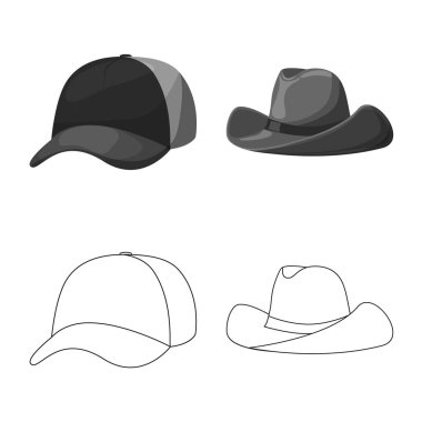 Giyim ve kap logosu yalıtılmış nesne. Giyim ve hisse senedi için bere vektör simge kümesi.