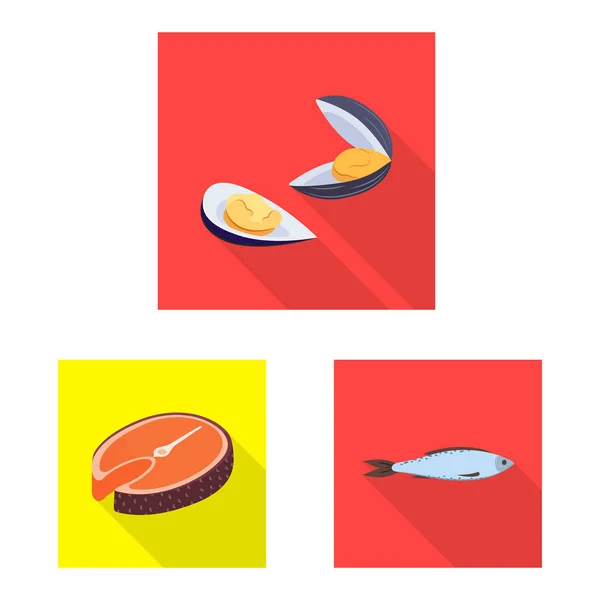 Conception vectorielle du produit et symbole de l'océan. Ensemble de produits et restaurant illustration vectorielle de stock . — Image vectorielle