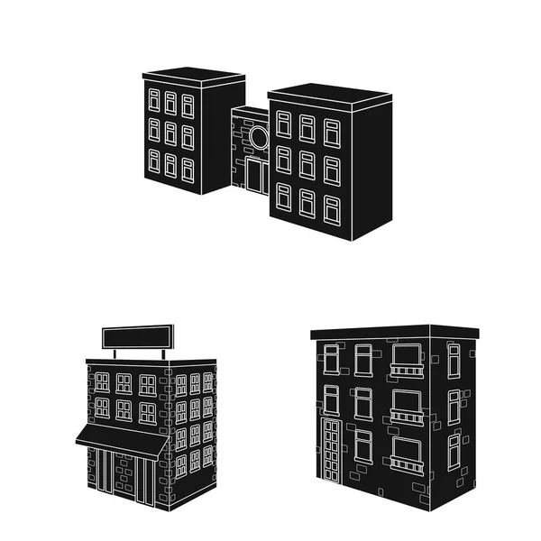 Geïsoleerd object van architectuur en landgoed teken. Set van architectuur en bouwen voorraad vector illustratie. — Stockvector