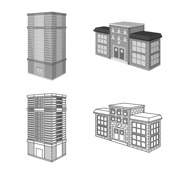Vektorillustration der Konstruktion und des Gebäude-Logos. Sammlung von Vektor-Abbildungen von Bau- und Immobilienbeständen. — Stockvektor