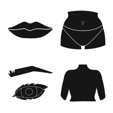 Vücut ve bölümü simge vektör tasarımı. Hisse senedi için vücut ve anatomi vektör simge kümesi.