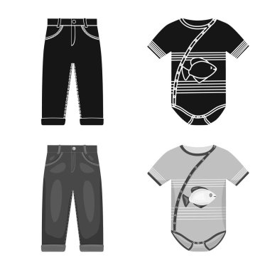 Moda ve giysi simge vektör tasarımı. Hisse senedi için moda ve pamuk vektör simge kümesi.