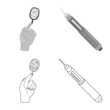 Diyet ve tedavi logosu yalıtılmış nesne. Diyet ve ilaç hisse senedi vektör çizim seti.