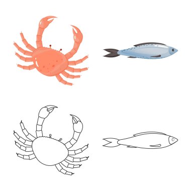 Taze vektör çizim ve restoran oturum açın. Taze ve deniz hisse senedi simgesi için web topluluğu.