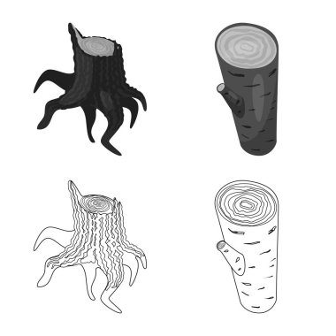 Ağaç ve ham logo vektör çizimi. Ağaç ve inşaat hisse senedi vektör çizim seti.