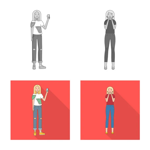 Illustration vectorielle de la posture et du signe d'humeur. Ensemble de posture et icône vectorielle femelle pour stock . — Image vectorielle