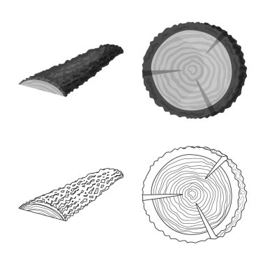 Ağaç ve ham simge vektör tasarımı. Ağaç ve inşaat hisse senedi vektör çizim seti.