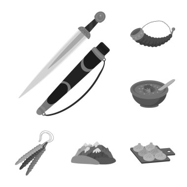 Vektör tasarım nitelikleri ve Turizm sembolü. Nitelikleri ve ulusal stok vektör çizim koleksiyonu.