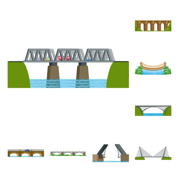 Objeto isolado de pontes e símbolo de ponte. Conjunto de trabalhos de ponte e ilustração vetorial de referência . —  Vetores de Stock