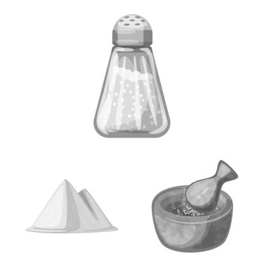 Tuz ve gıda işareti izole nesne. Stok için tuz ve mineral vektör simgesi seti.