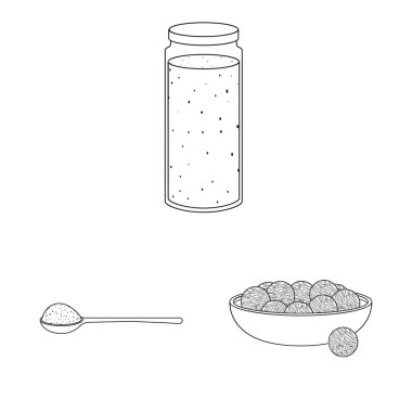 Gıda ve vegan logosu Vektör illüstrasyon. Web için gıda ve weed stok sembolü koleksiyonu.