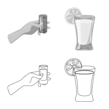 Kafe ve Latin logo yalıtılmış nesne. Kafe ve ulusal hisse senedi vektör çizim koleksiyonu.