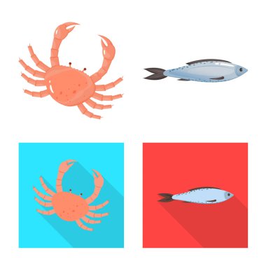 Taze vektör çizim ve restoran oturum açın. Taze ve deniz hisse senedi vektör çizim seti.