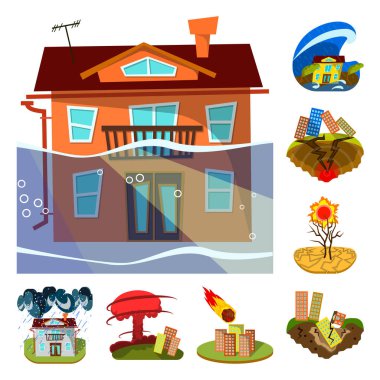Tufan ve felaket işareti vektör Illustration. Tufan ve kıyamet vektör simgesini hissenin topluluğu.