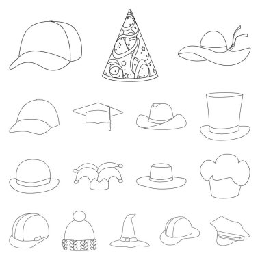 Şapkalar ve napper simge vektör tasarımı. Web için başlıklar ve kask hisse senedi simgesi kümesi.