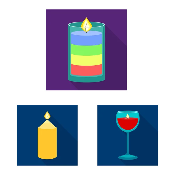 Ilustración vectorial de la luz de las velas y símbolo de decoración. Colección de la luz de las velas y el icono del vector de llama para la acción . — Vector de stock