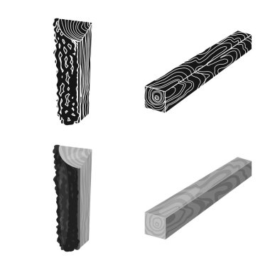 Ağaç ve ham simgesi yalıtılmış nesne. Ağaç ve inşaat hisse senedi vektör çizim topluluğu.