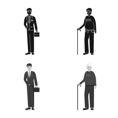 Karakter ve avatar logo vektör Illustration. Hisse senedi için karakter ve portre vektör simge kümesi.