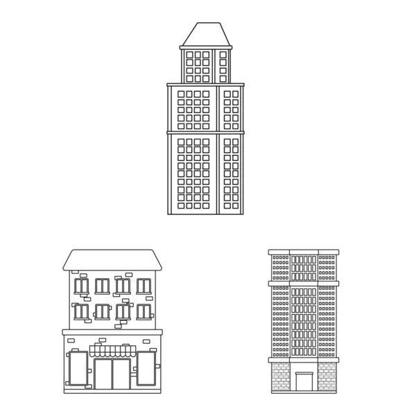 Ilustración vectorial de arquitectura y signo exterior. Conjunto de arquitectura y ciudad símbolo de stock para web . — Archivo Imágenes Vectoriales