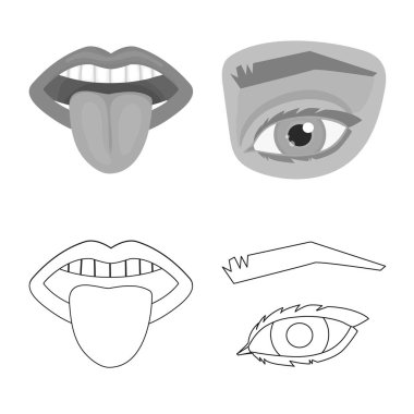 Vücut ve bölümü simge vektör tasarımı. Vücut ve anatomi hisse senedi vektör çizim seti.