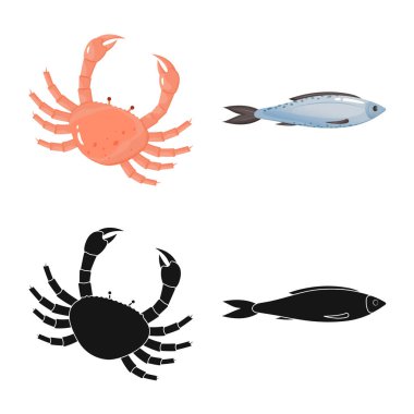 Taze ve restoran simge vektör tasarımı. Hisse senedi için taze ve deniz vektör simge kümesi.