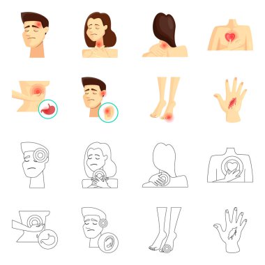 Hastane ve işleme simgesi yalıtılmış nesne. Hastane ve yardım hisse senedi vektör çizim topluluğu.