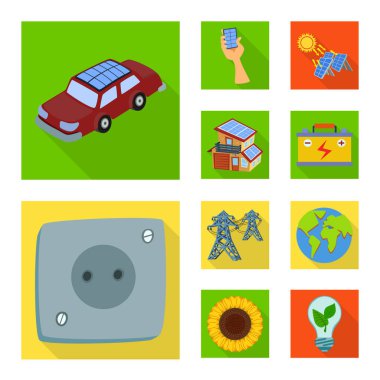 Güneş ve panel işareti tasarımını vektör. Güneş ve hisse senedi için yeşil vektör simge kümesi.