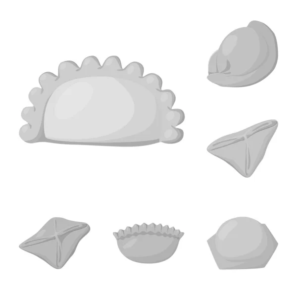 Vector illustration of dumplings and stuffed sign. Collection of dumplings and dish stock vector illustration. — Stock Vector