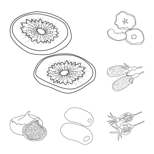 Vektordesign von Lebensmitteln und rohem Logo. Abbildung der Nahrungsmittel- und Naturvorräte. — Stockvektor