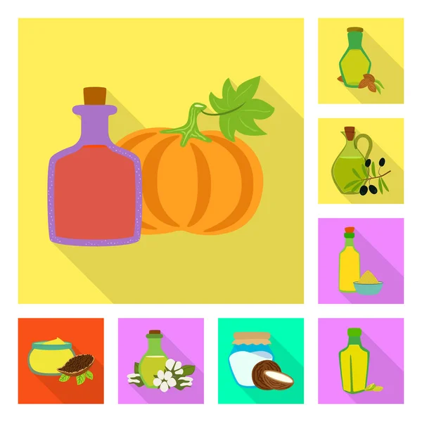 Design vettoriale della bottiglia e del logo in vetro. Set di icone vettoriali bottiglia e agricoltura per magazzino . — Vettoriale Stock