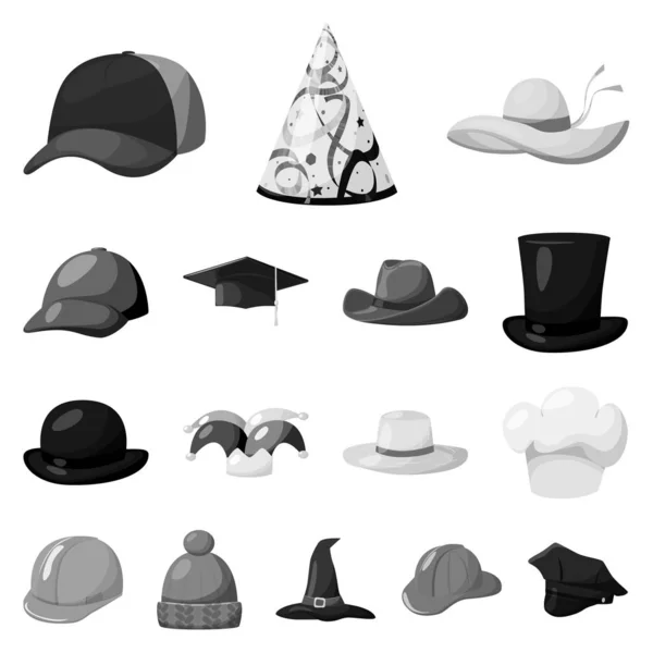 Şapka ve kask sembolünün izole nesnesi. Web için şapka ve meslek stok sembolü koleksiyonu. — Stok Vektör