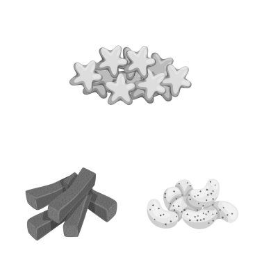 Ürün ve menü sembolünün yalıtılmış nesnesi. Ürün ve bar stok vektör illüstrasyonunun toplanması.