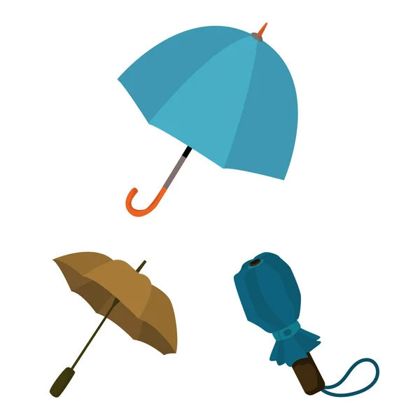 Diseño vectorial de paraguas y símbolo de lluvia. Conjunto de paraguas y símbolo de stock meteorológico para web . — Vector de stock