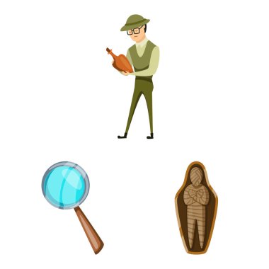 Arkeoloji ve tarihi logosu vektör Illustration. Stok için Arkeoloji ve kazı vektör simgesi seti.