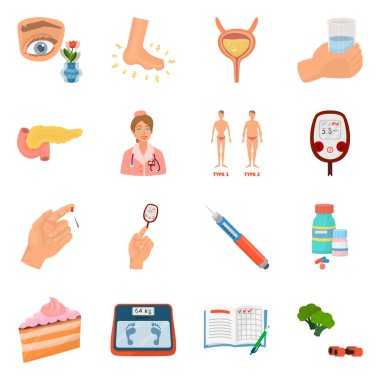 Mellitus ve diyabet işareti izole nesne. Mellitus ve diyet stok vektör illüstrasyon seti.