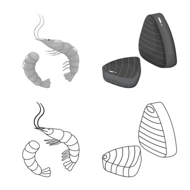 Taze ve restoran simge vektör Illustration. Web için taze ve deniz hisse senedi simgesi kümesi.