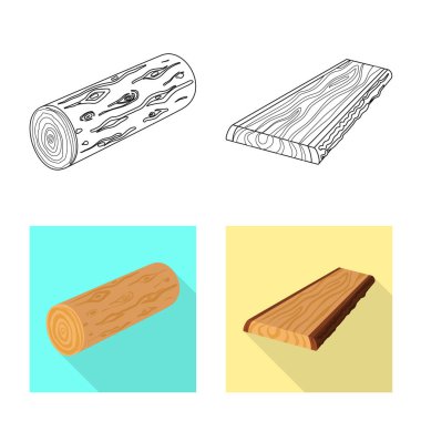 Ağaç ve ham simge vektör çizimi. Web için ağaç ve inşaat hisse senedi simgesi kümesi.