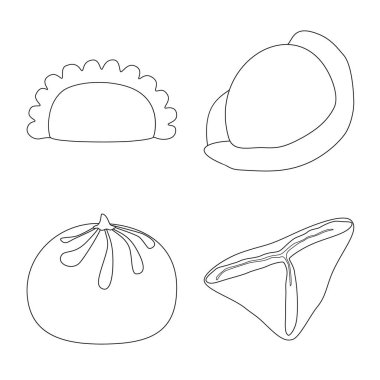 Yiyecek ve yemek logosunun vektör tasarımı. Stok için yiyecek ve pişirme vektör simgesi koleksiyonu.