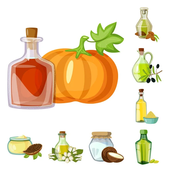 Illustrazione vettoriale di bottiglia e segno di vetro. Set di bottiglia e agricoltura stock simbolo per il web . — Vettoriale Stock