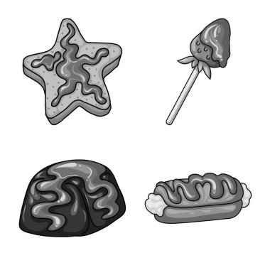 Tatlı ve karamel işareti yalıtılmış nesne. Web için tatlı ve mutfak hisse senedi simgesi kümesi.