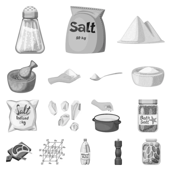 Projeto vetorial de sal e logotipo da comida. Conjunto de sal e mineral símbolo de estoque para web . — Vetor de Stock