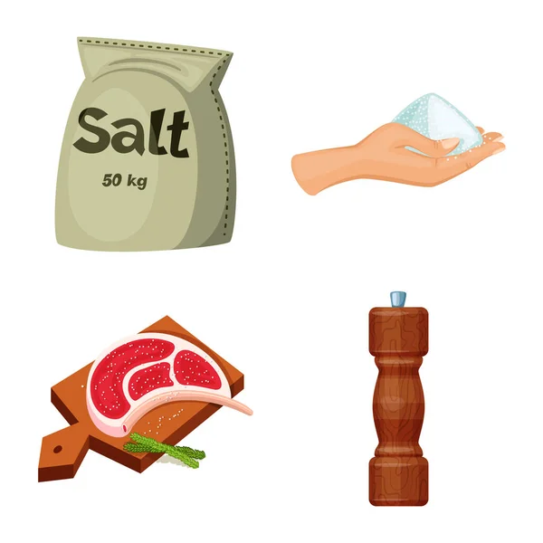 Projeto vetorial de sal e símbolo de comida. Conjunto de sal e ícone vetor mineral para estoque . — Vetor de Stock